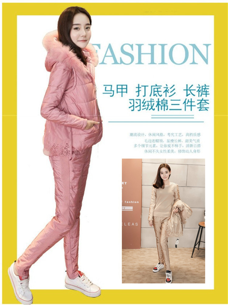 Bộ đồ cotton nữ 2018 mùa đông mới Hàn Quốc thời trang áo nỉ cotton độn bông ấm áp áo ba lỗ phao nữ dáng dài