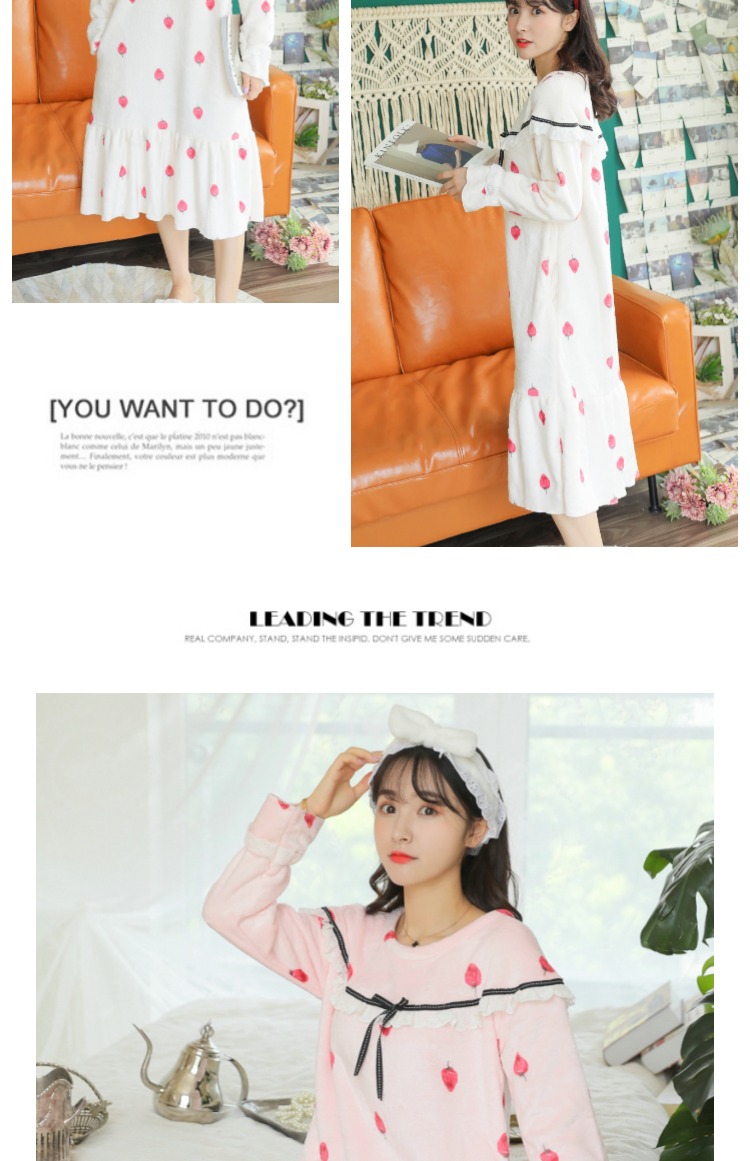 Váy ngủ nhung nữ mùa thu và mùa đông Hàn Quốc phiên bản dài ngọt ngào của flannel tòa án gió dày ấm áp Bộ đồ ngủ công chúa mùa đông đầm mặc nhà thoải mái