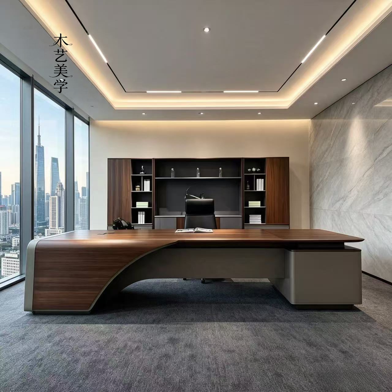 Modern Office Desk and Chair, Executive Desk with Side Table, Light Luxury and High-End Feel, Black Walnut Solid Wood Executive Desk Modern Office Desk and Chair, Executive Desk with Side Table, Light Luxury and High-End Feel, Black Walnut Solid Wood Executive Desk