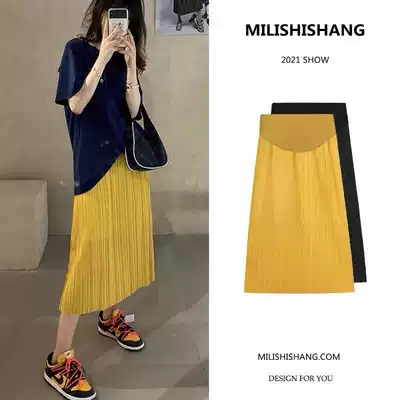Pregnant women's skirt summer new fashion trend mother outer wear medium and long pleated skirt summer split maternity dress long skirt