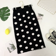 Polka Dot Knit Váy Nữ Mùa Thu 2018 New Chic Retro Hồng Kông Hương Vị Giản Dị Eo Cao Nửa chiều dài Váy Túi Hip váy