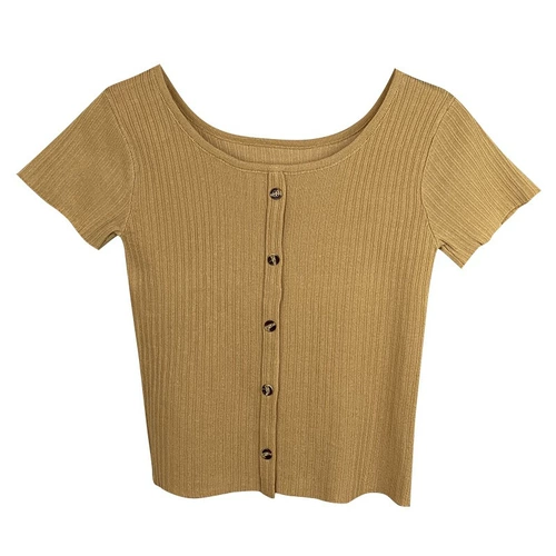 Короткий приталенный трикотажный летний свитер, брендовая футболка, 2020, городской стиль, в корейском стиле, популярно в интернете, короткий рукав