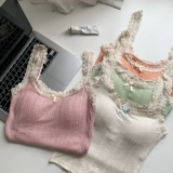 Топ с чашечками без рукавов, кружевная майка топ с бантиком, французский стиль, кружевное платье