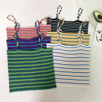 Color striped knitted small suspenders female summer Korean version of Joker slim slim short sexy inner vest top