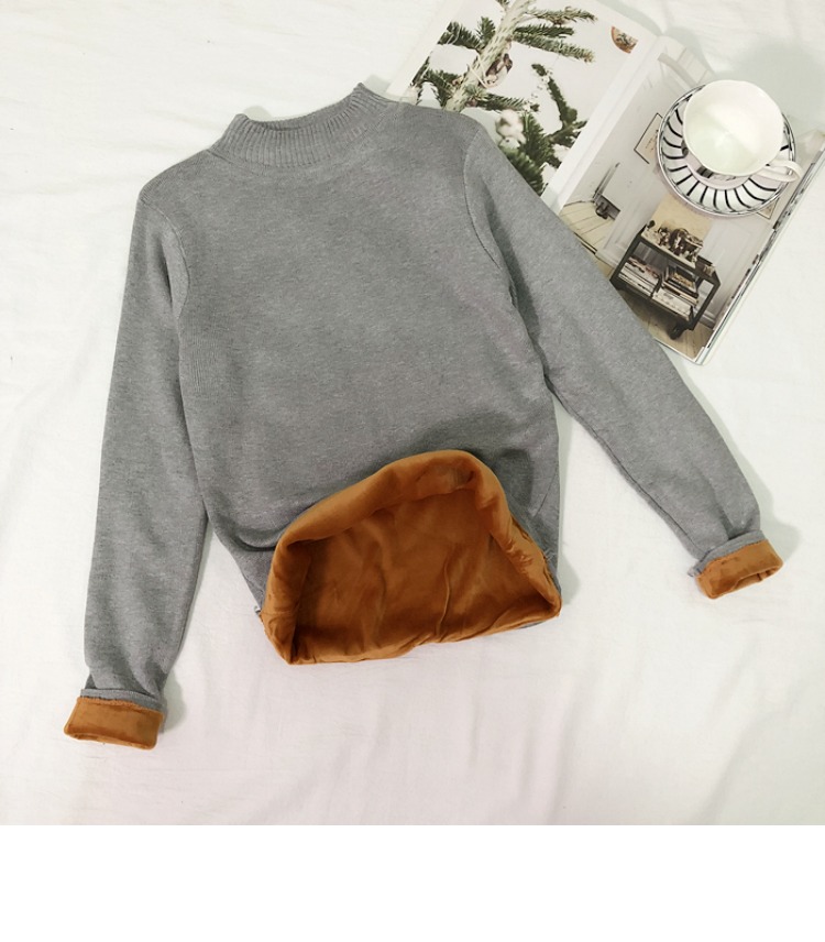 Mùa thu đông phiên bản Hàn Quốc của cổ áo nửa cao sang trọng cộng với nhung dày Slim lưới đỏ trùm đầu áo len đáy áo len áo len nữ áo len nữ hàn quốc