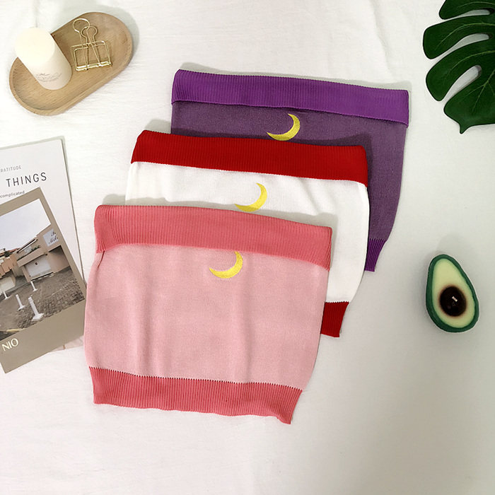 2019 summer new playful moon print slim short tube top vest women wear girlfriends bottoming top women