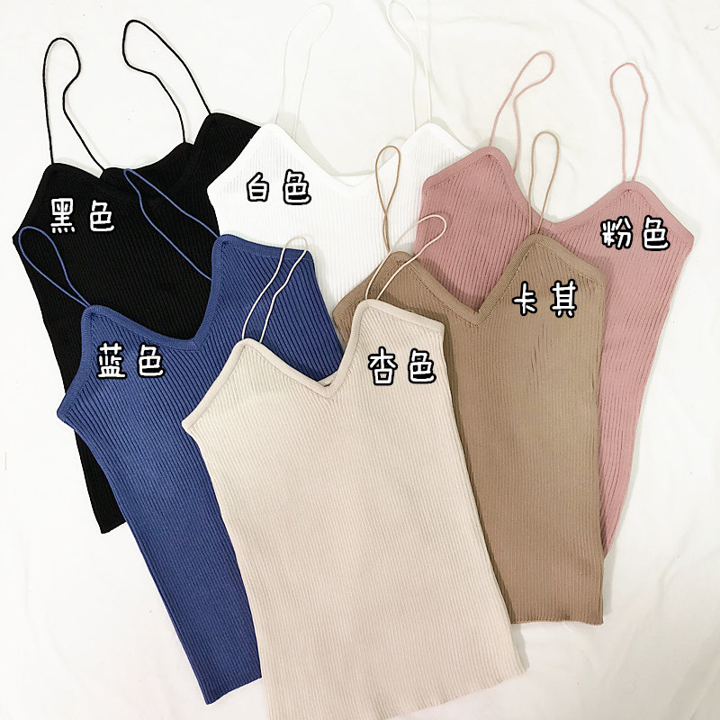 2017 Korean summer V-neck fine suspender vertical stripe knitted base shirt women's wild slim vest tide students