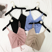 Spring sexy knitted black condole belt women wear sleeveless shirt outside summer short white vest