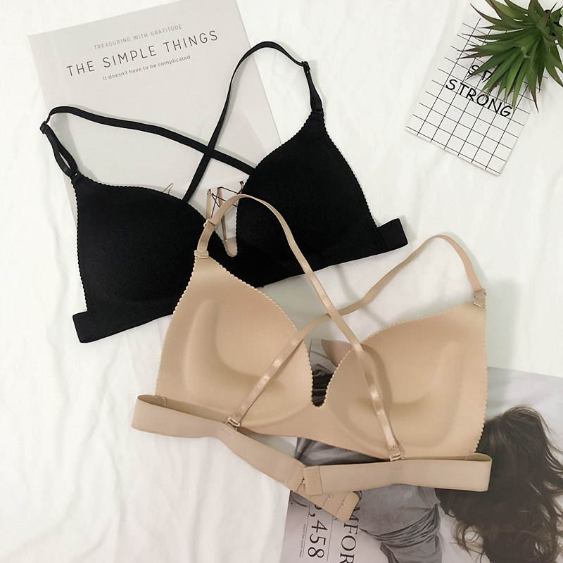 Thin Paragraph Sexy Back Cross Beauty Back Girl No Mark Wrap Chest Underwear No Steel Ring Small Breast Gathering Bra Obliterations Summer