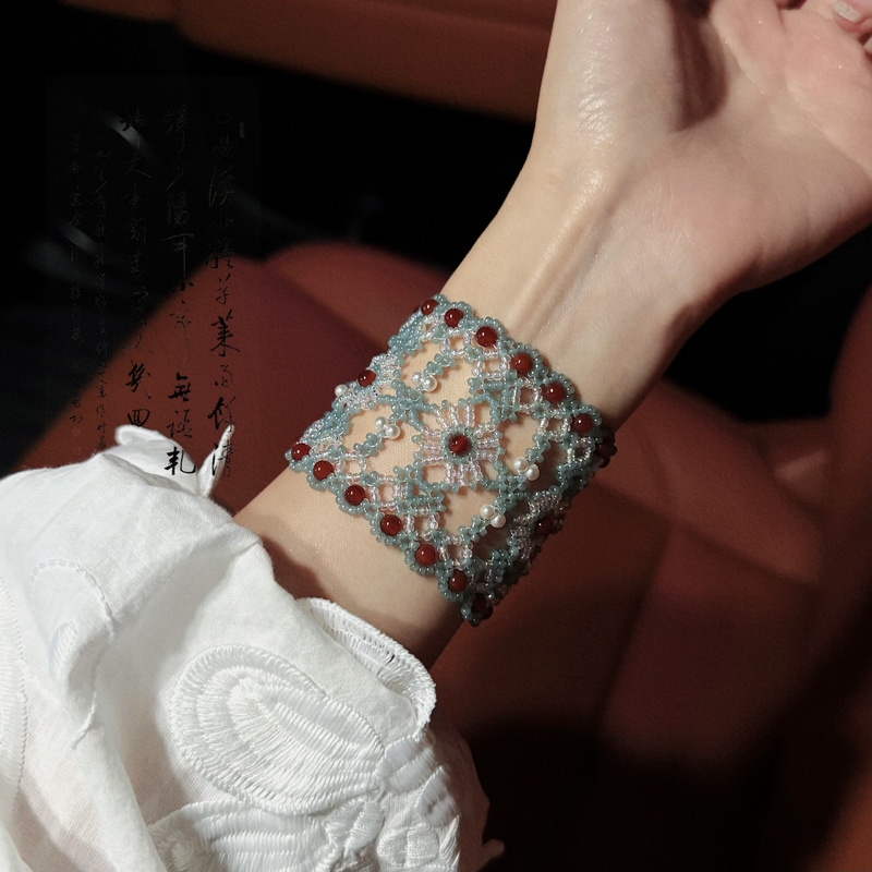 Sl012•Oriental Aesthetic Lace Wide Bracelet Beaded Bracelet (Material Kit & Finished Product)