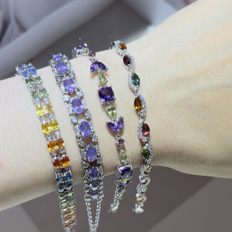 Natural Colored Gemstone Bracelet for Women, S925 Silver Inlaid with Sapphire and Topaz, Light Luxury, Exquisite, Suitable for Commuting, Birthday Gift