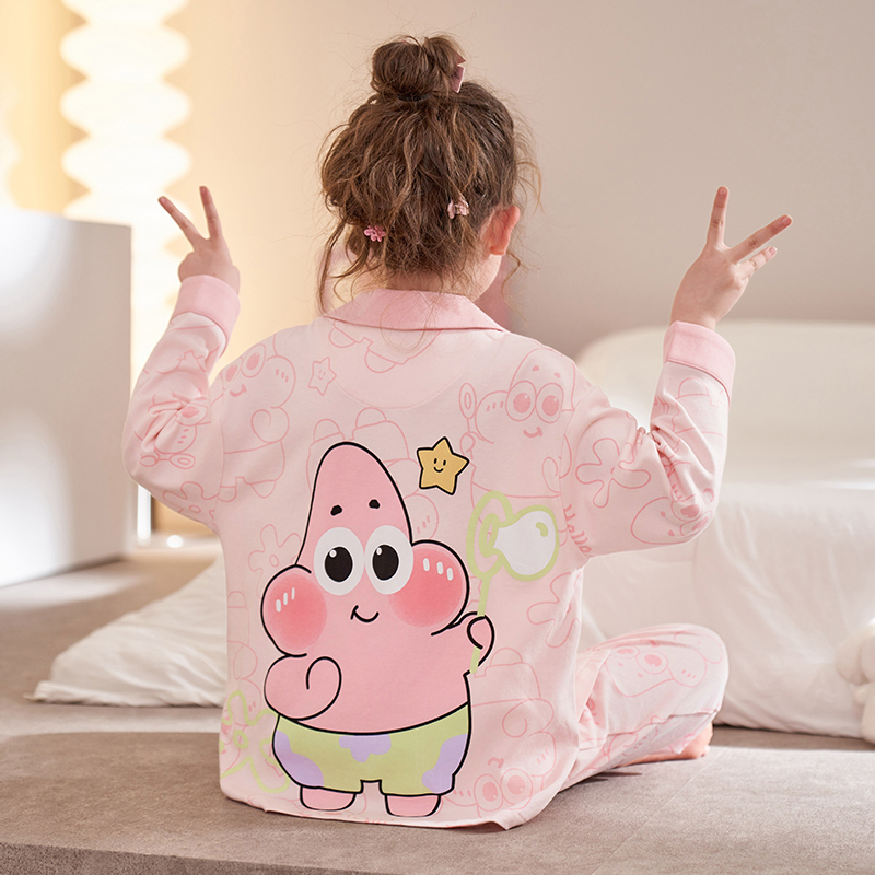 Patrick Star Pajamas for Children, Girls, High-End Pure Cotton Long-Sleeved 2026 Spring and Autumn Warm Home Wear Set for Older Girls Patrick Star Pajamas for Children, Girls, High-End Pure Cotton Long-Sleeved 2026 Spring and Autumn Warm Home Wear Set for Older Girls