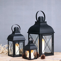 Candle Lantern Windproof Candle Holder Iron Art Glass Wind Lamp Swing Piece American Candlelit Lanterns Retro Hand Lamp Horse Light Soft Dress