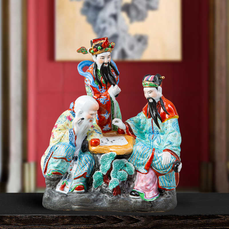 青花 福禄寿 三つ星 磁器 神像 置物 工芸品 美術品