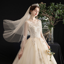 Light wedding dress 2021 new temperament bride forest department one-shoulder long-sleeved super fairy dream simple princess yarn dress summer