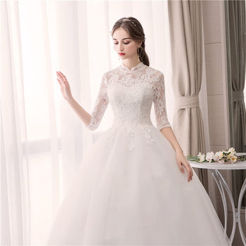 Sen series light wedding dress 2021 temperament new bride word shoulder high neck long sleeve simple French super fairy wedding dress