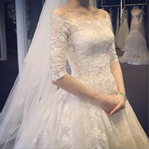 One-word shoulder main wedding dress 2021 new princess Qi bride female thin wedding yarn light forest department long tail