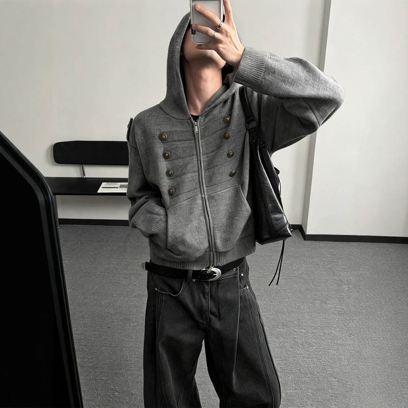 Retro Napoleon Palace Style Hooded Zipper Knitted Cardigan for Men, New Autumn and Winter Style, Versatile Loose Sweater Jacket for Men Retro Napoleon Palace Style Hooded Zipper Knitted Cardigan for Men, New Autumn and Winter Style, Versatile Loose Sweater Jacket for Men