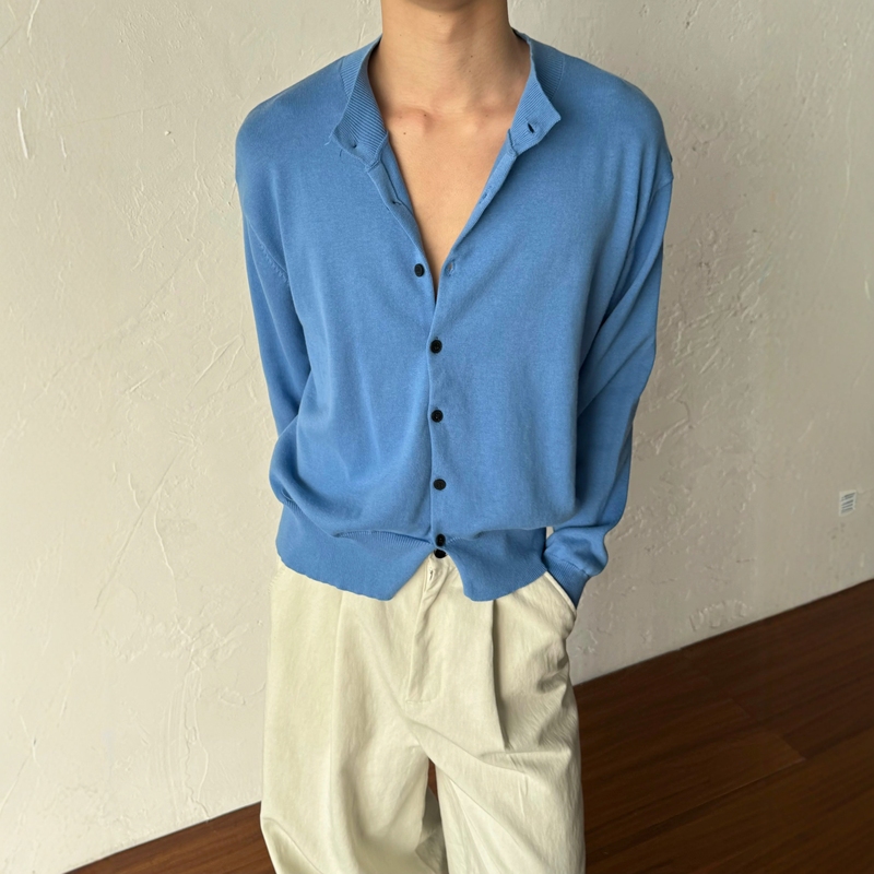 Basic Solid Color Old Money Style Short Fitted Silhouette Elegant Sweater Knit Cardigan Long Sleeve Cleanfit Jacket for Men