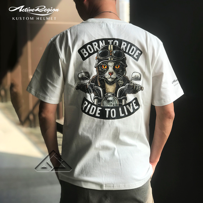 AR Tide Retro printed cute cat strike Heavy thick solid cotton short sleeve T-shirt male and female full cotton undershirt half sleeve-Taobao