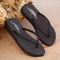 Luladi middle heel water brick flip-flops summer ladies non-slip beach cool bottom slope with fashion clip