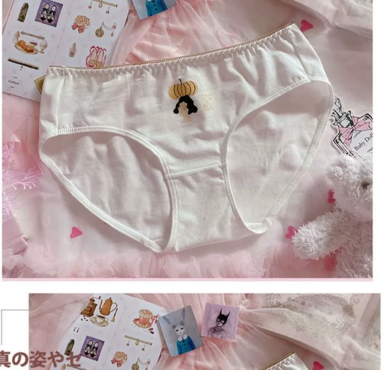 2 gói dễ thương cô gái mềm mại Nhật Bản cotton art nhỏ cô gái hoạt hình tươi mát in hình tam giác bạn gái quần lót cạp thấp - Tam giác