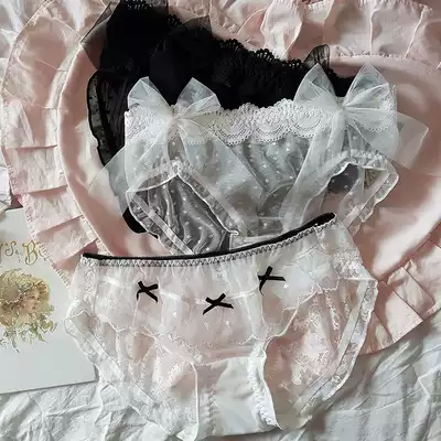 Japanese fairy Lolita girl sexy transparent ruffle lace bow mesh princess panties fat times