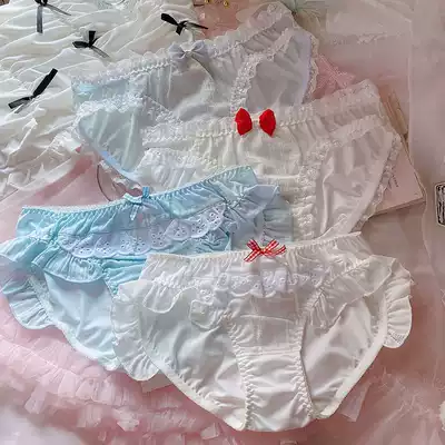 Japanese soft girl girl heart cute Loli flying edge pure cotton milk silk stitching low-waisted panties student fat times