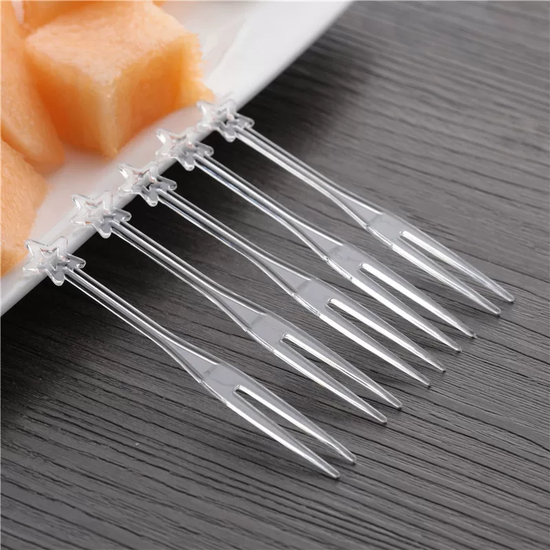 3000 pieces transparent fruit fork two-tine fork fruit plastic small fork disposable heart-shaped fork crystal cake fork