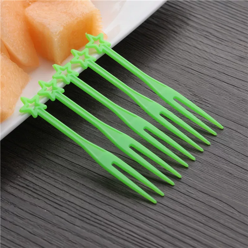 3000 pieces transparent fruit fork two-tine fork fruit plastic small fork disposable heart-shaped fork crystal cake fork