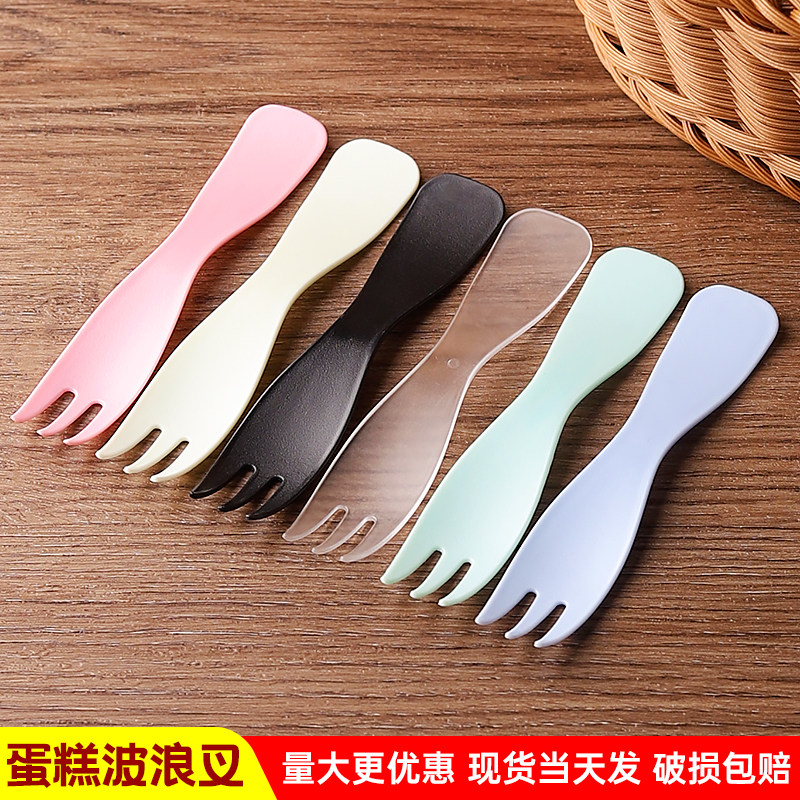 Fruit fork Disposable plastic thickened independent packaging Dessert small fork frosted birthday cake color three-tooth fork