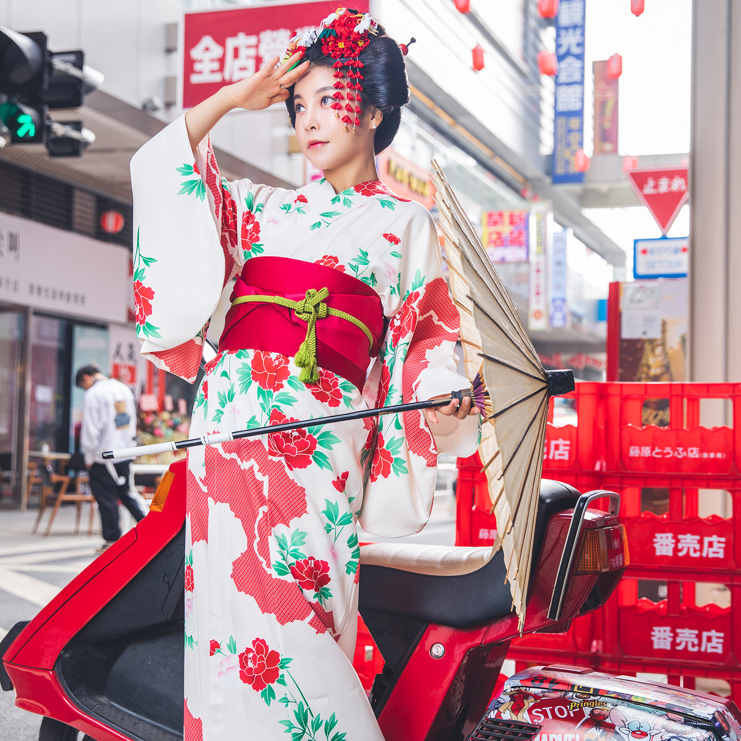 和合二仙兒日本改良和服攝影復古料理店古典花昭和風四件套浴衣