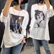 European station 2021 spring and summer new lower body missing long sleeve loose big T-shirt female bf wind long hip hop top