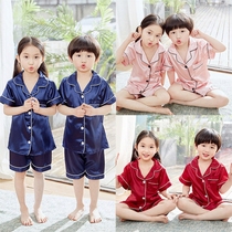  Childrens pajamas summer ice silk mens and womens summer thin sweat-absorbing short-sleeved summer boys cute home clothes set tide
