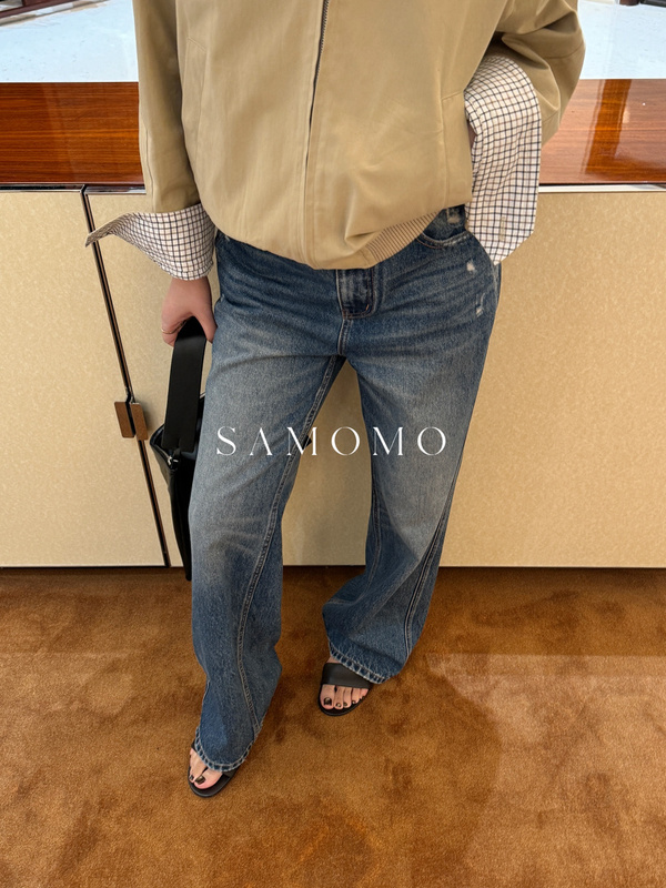 New for Autumn: Samomo Vintage Washed and Distressed Loose Straight-Leg Jeans (Belt Not Included)