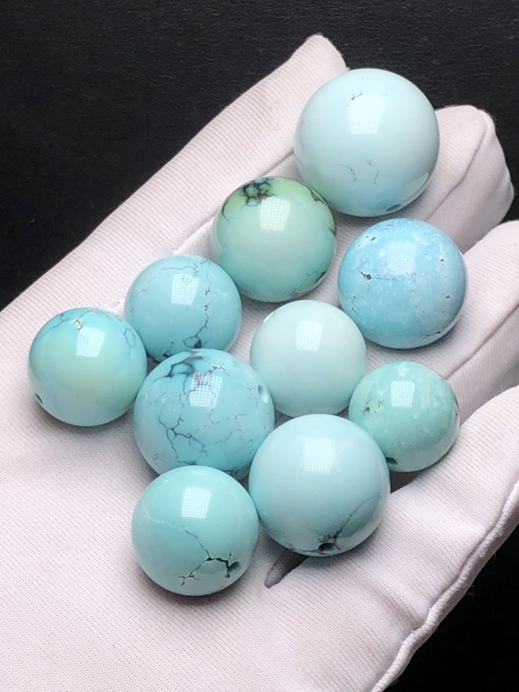 Pure natural original high-porcelain blue mesh flower green pine ball lock bone Ulan flower single bead accessory bead