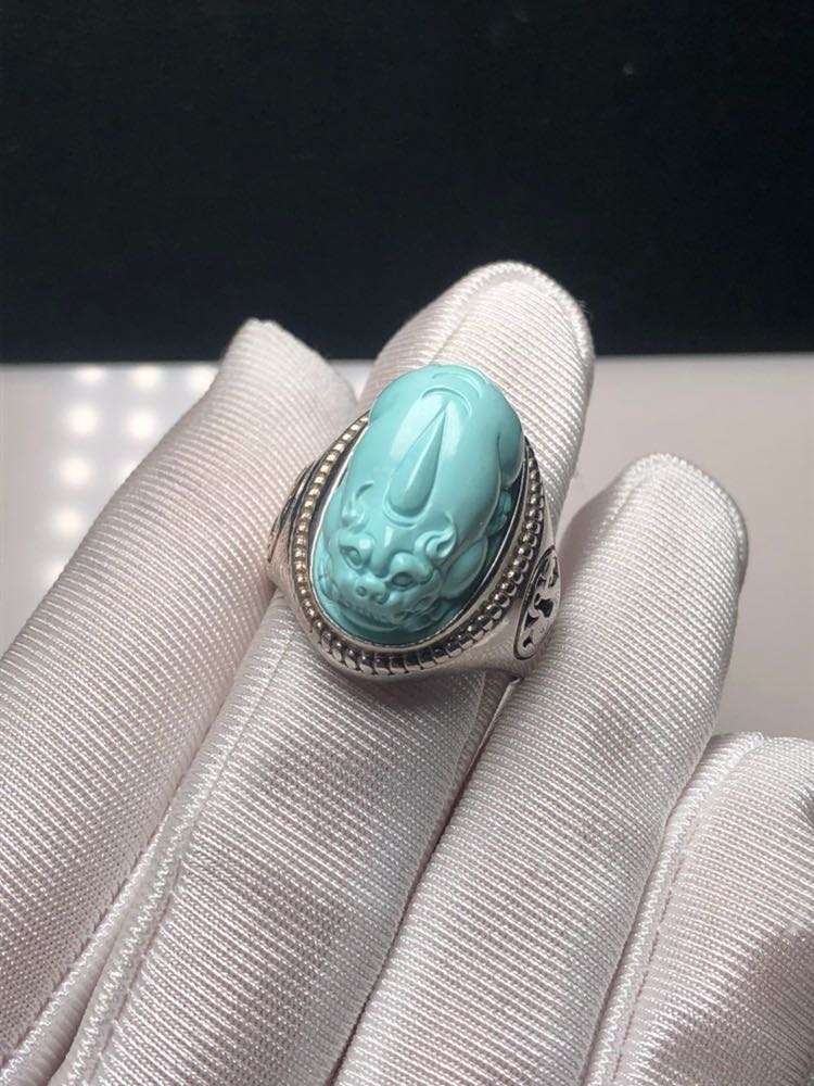 The upscale green pine stone leopard rings male ring-Taobao