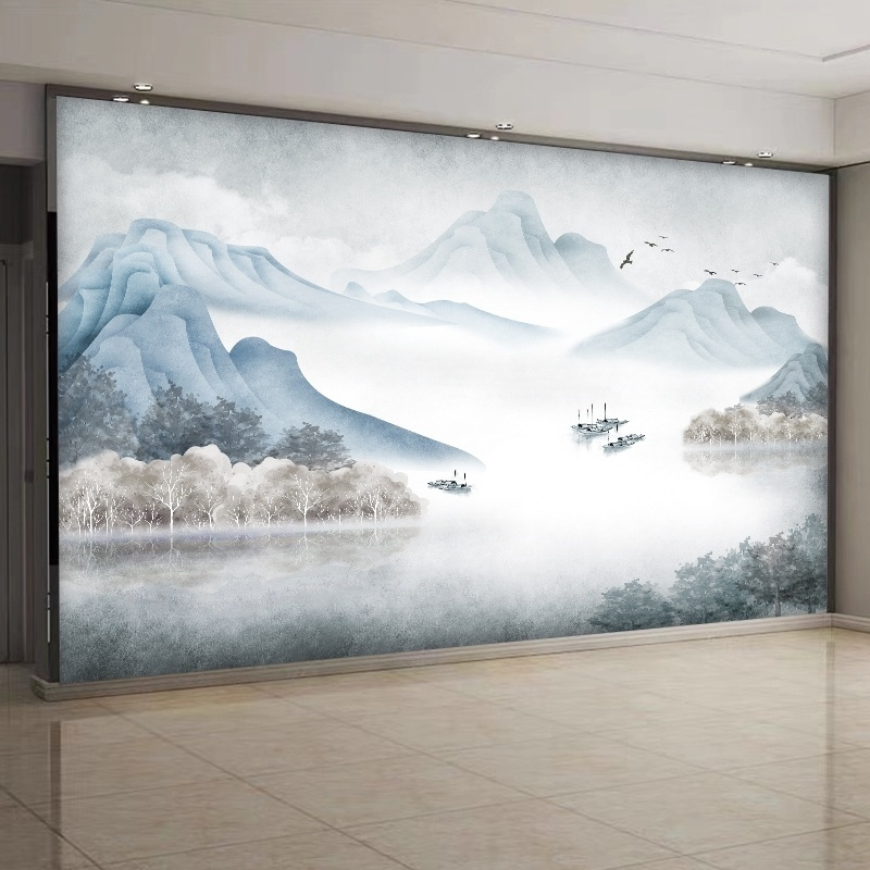 Bamboo and wood fiber integrated wall panel TV background wall ink landscape film and television wall panel fast decoration living room siding