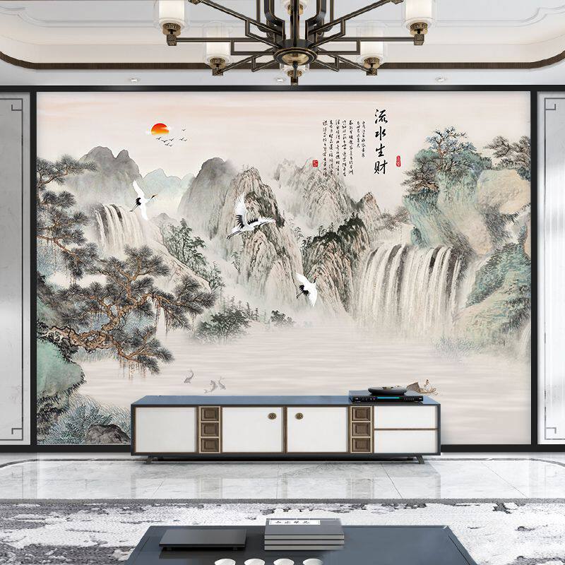 New Chinese TV background bamboo and wood fiber integrated wall board ink landscape Chinese painting living room sofa atmosphere wall panel
