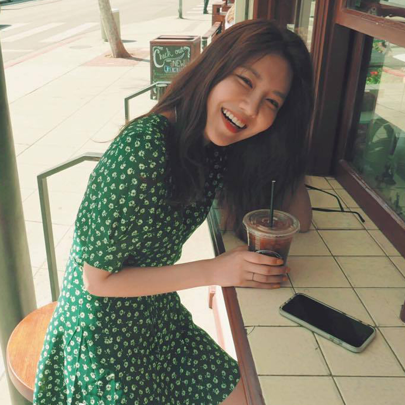green polka dot dress