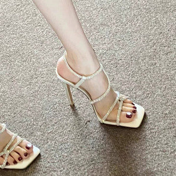 Silver goma rhinestone stiletto heel sheepskin fairy sandals