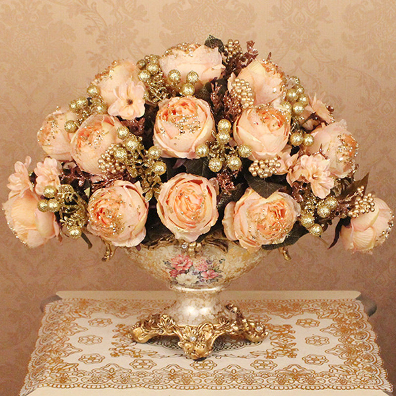 European high-grade fake flower simulation flower decoration living room Peony home table flower arrangement decoration Silk flower set decoration