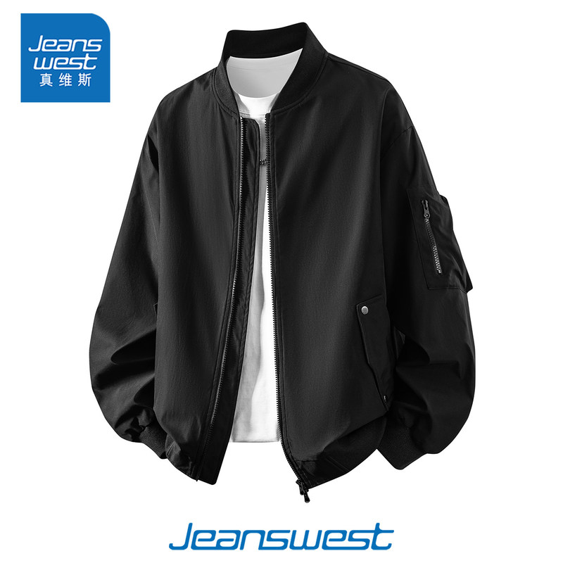 Jeanswest Spring and Autumn Bomber Jacket for Men, Black Workwear Top, Loose Men's Baseball Cotton Jacket, Men's Clothing Jeanswest Spring and Autumn Bomber Jacket for Men, Black Workwear Top, Loose Men's Baseball Cotton Jacket, Men's Clothing