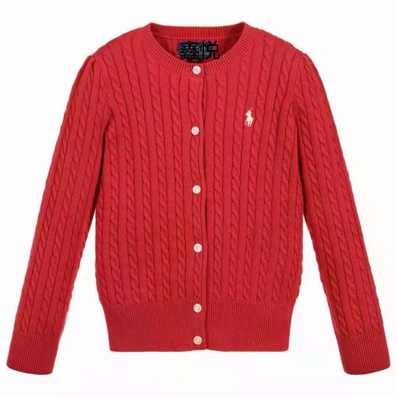 Red (4)Autumn and winter RL girl pure cotton Long sleeve Twist Hemp flowers Weave knitting Cardigan    girl Versatile sweater   Air conditioning shirt