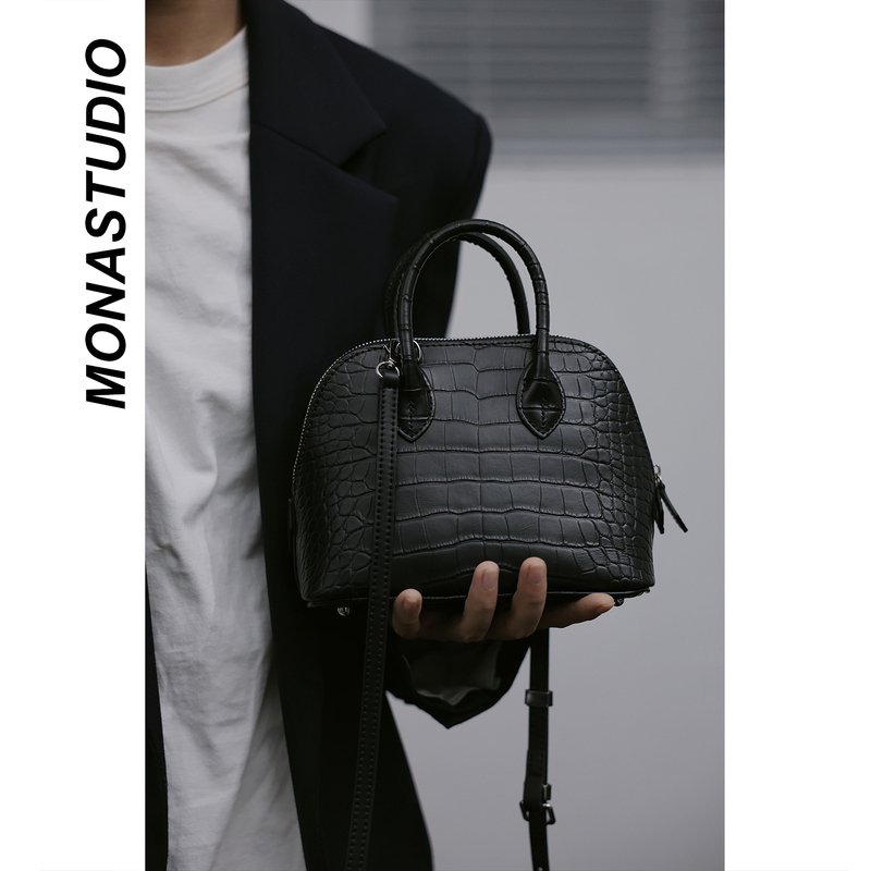 Crocodile Pattern Cowhide Bowling Shell Bag for Women 2026 New Genuine Leather Mini Tote Bag Commuter Handbag Crossbody Bag