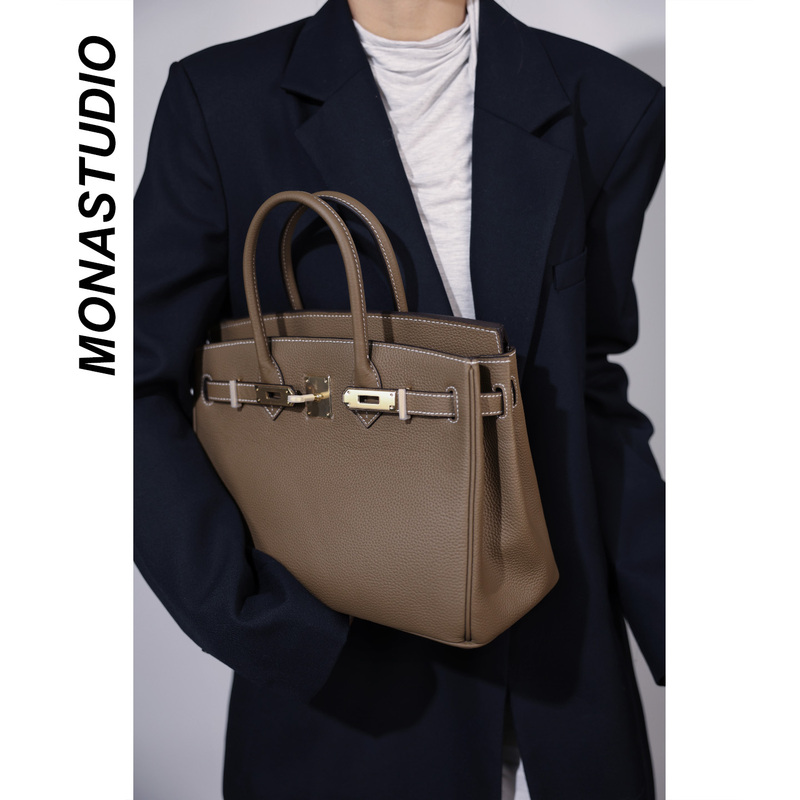 First-Layer Cowhide Platinum Bag, Genuine Leather Kelly Bag for Women, 2026 New Model, Large-Capacity Commuter Bag, Shoulder Bag, Crossbody Bag, Handbag