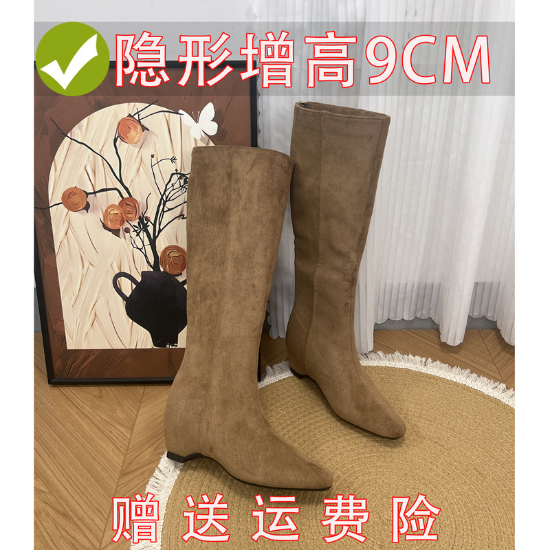 Comfortable for Your Feet~ Genuine Leather 9cm Height-Increasing Boots for Petite Women, Fashionable Kitten Heel, Fleece-Lined, High-Top, Knee-High Boots Comfortable for Your Feet~ Genuine Leather 9cm Height-Increasing Boots for Petite Women, Fashionable Kitten Heel, Fleece-Lined, High-Top, Knee-High Boots