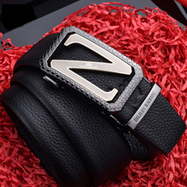 Leather belt men's letter casual leather business pants belt automatic buckle soft green middle-aged leather belt
