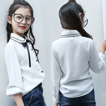 13 girls Autumn white long sleeve thin shirt 9 middle and big children chiffon girl spring and autumn shirt 12 children 8 tops