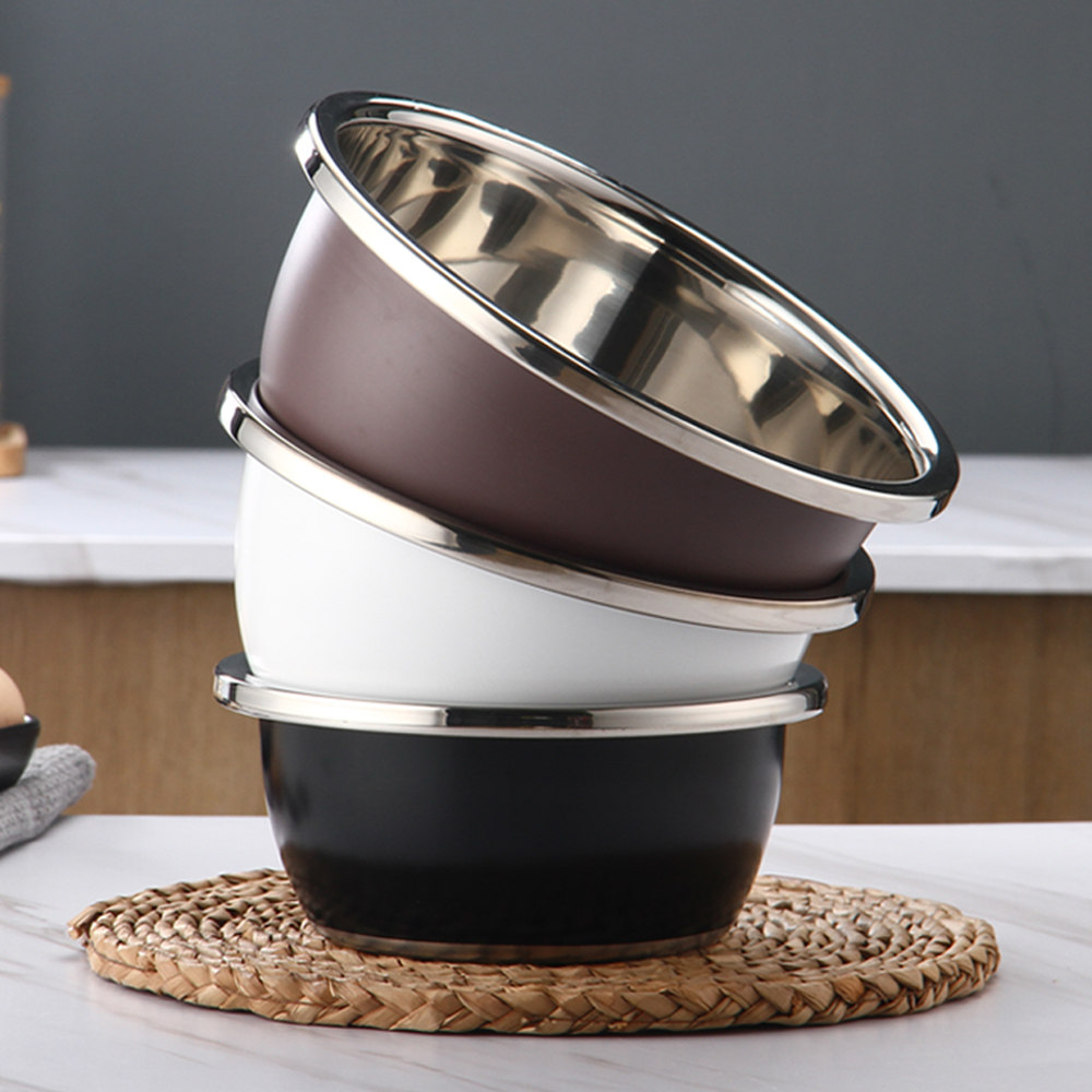 Stainless steel basin home kitchen with cover oil basin soup pot small rice bowl and noodle beaten egg washing pot iron basin set large